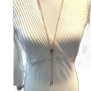 lonna & Lilly Crystal Lariat Slider Long Necklace Rose Gold & Rhinestone NWOT